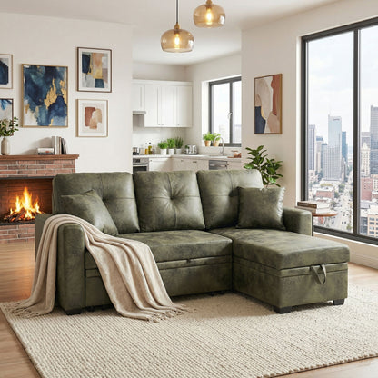 Sectional Sofa With Pull Out Bed, Reversible Chaise Home Essentials