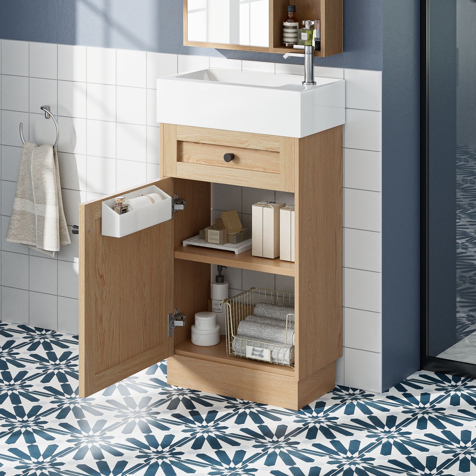 Bathroom Vanity With Reversible Resin Sink, Cabinet & Zinc Alloy Handles - Wood Hearth and Haven