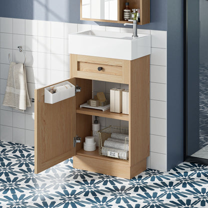 Bathroom Vanity With Reversible Resin Sink, Cabinet & Zinc Alloy Handles - Wood Hearth and Haven
