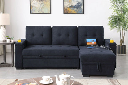 Ashlyn II - 84"W Woven Fabric Reversible Sleeper Sectional Sofa with Storage Chaise Lilola Home