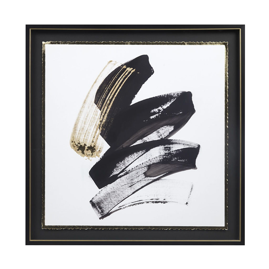 Abstract Talon - Framed Glass And Single Matted Foiled Deckle Edge Wall Art - Black