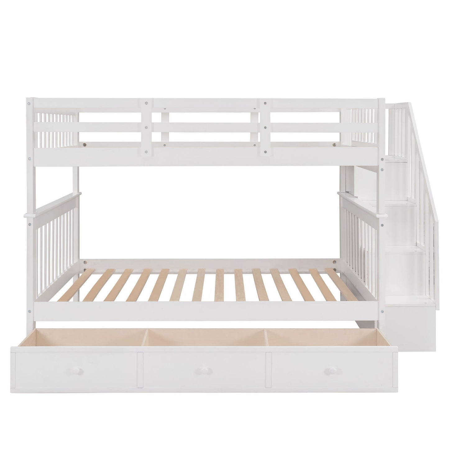 Stairway Bunk Bed With Drawer, Storage And Guard Rail For Bedroom