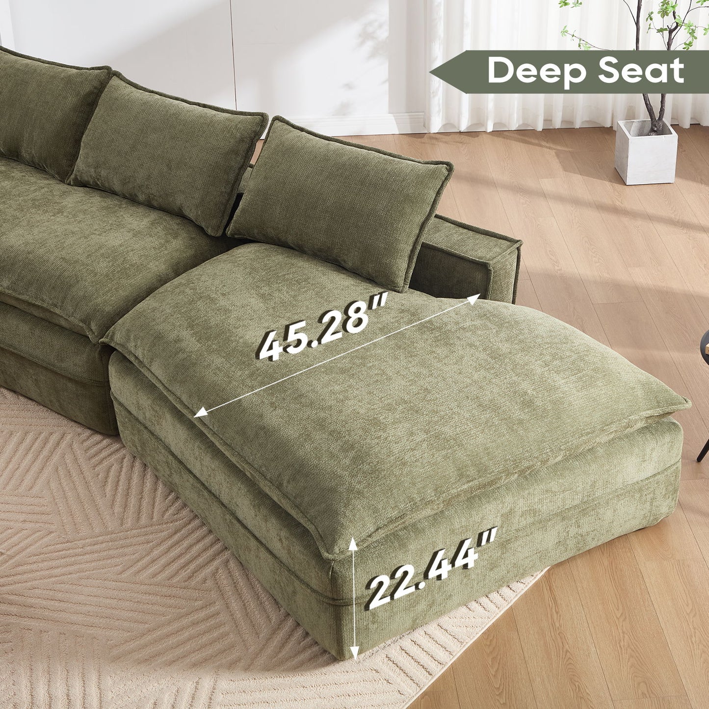 Modern Minimalist Modular Sectional Sofa With Deep Seats And Right Facing Chaise Home Essentials