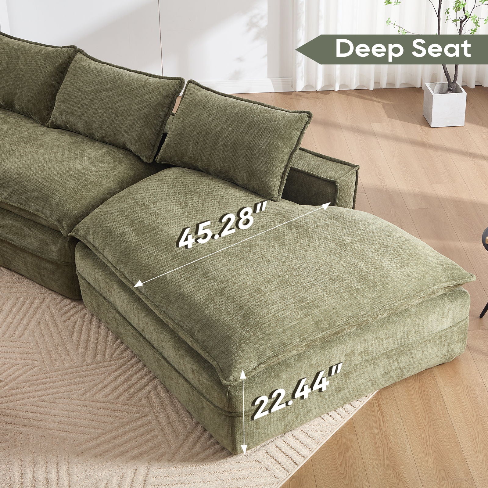 Modern Minimalist Modular Sectional Sofa With Deep Seats And Right Facing Chaise Home Essentials