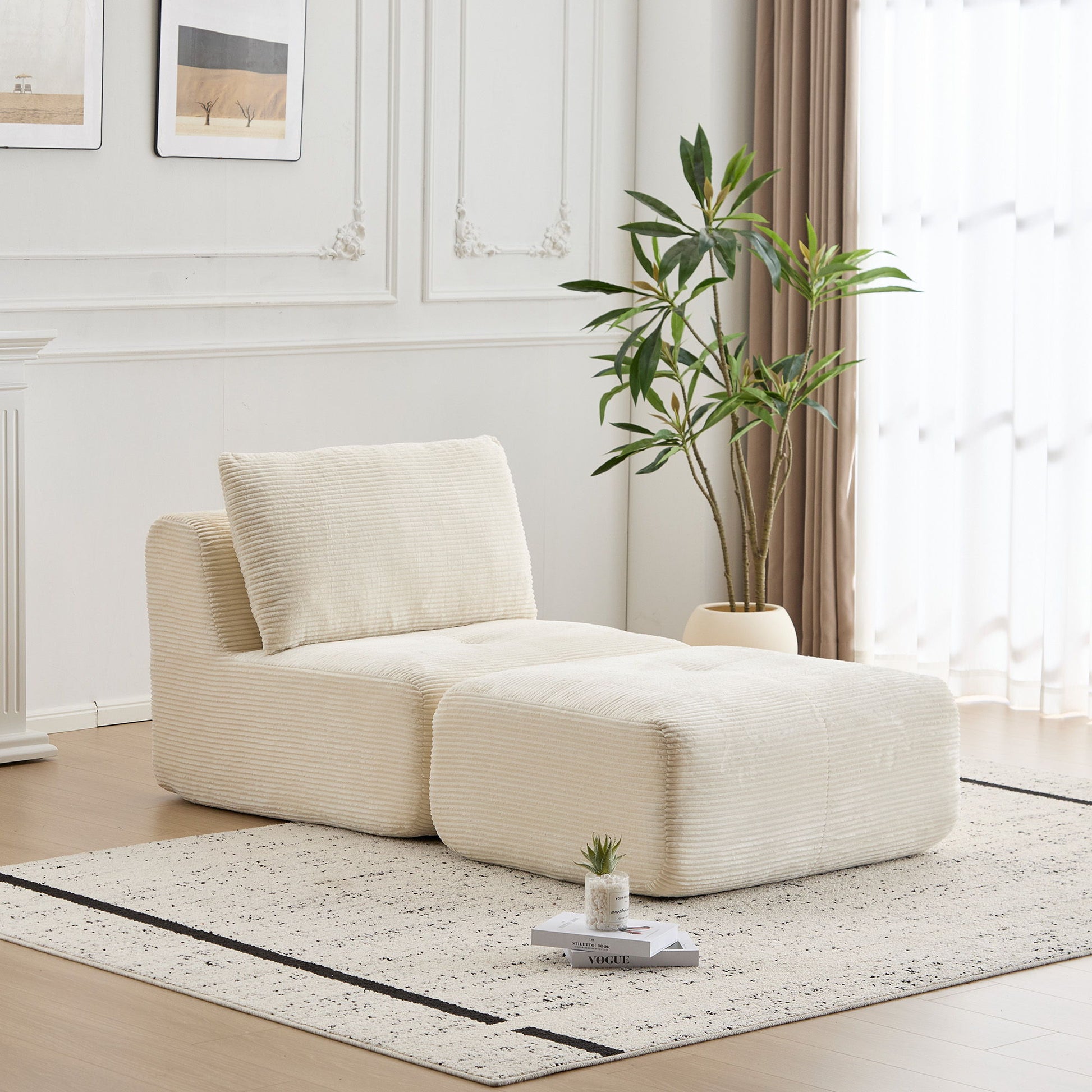 Single Chaise Longue With Movable Ottoman For Living Room Home Essentials