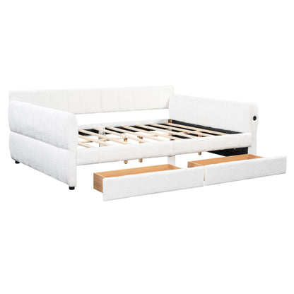 Upholstered Platform Bed With USB And 2 Drawers Dreamland