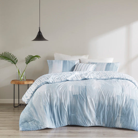 Brush Stroke - King 4 Piece Oversized Reversible Comforter Set - Blue N Natori