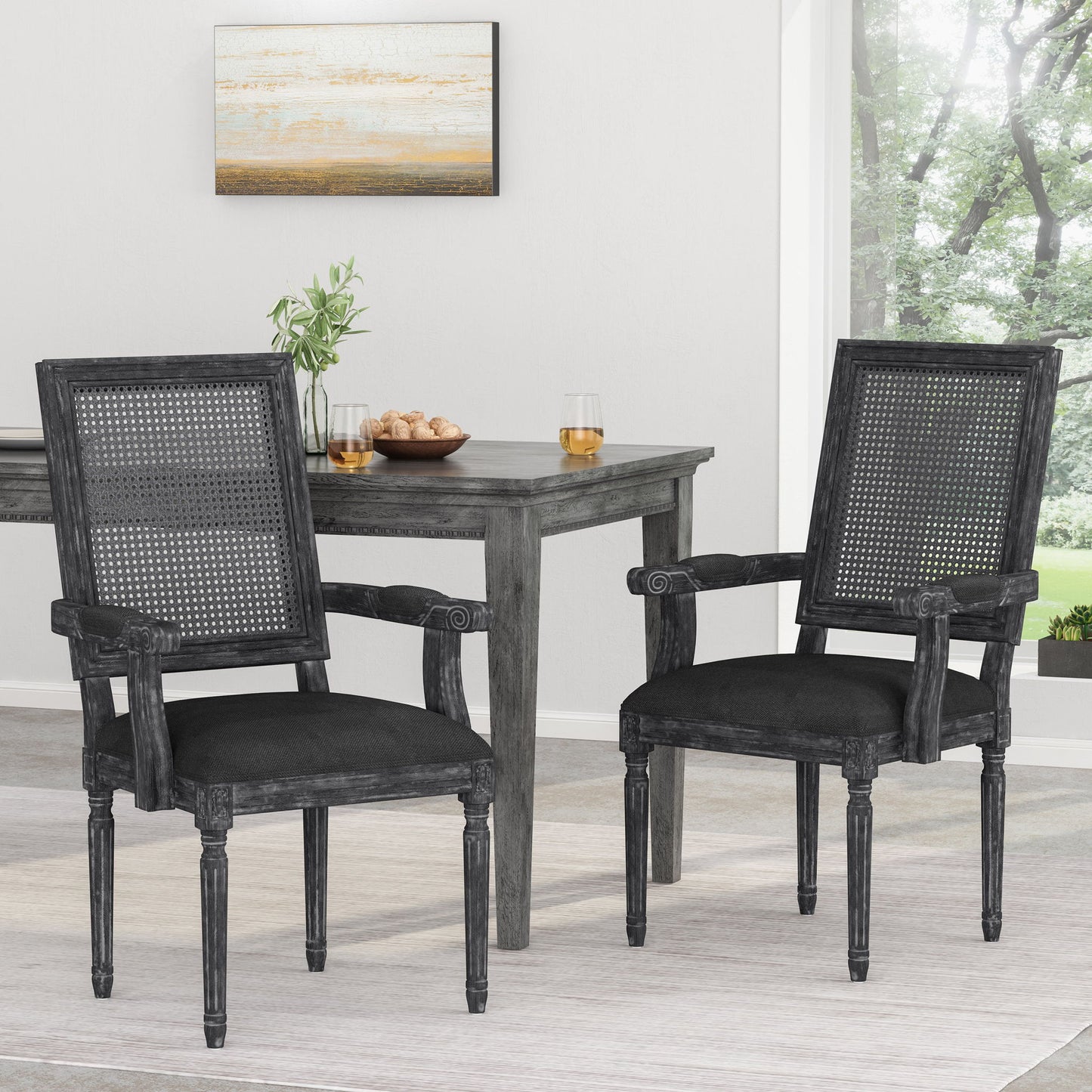 Elegant French Country Style Dining Chair With Cane Backrest Noble House