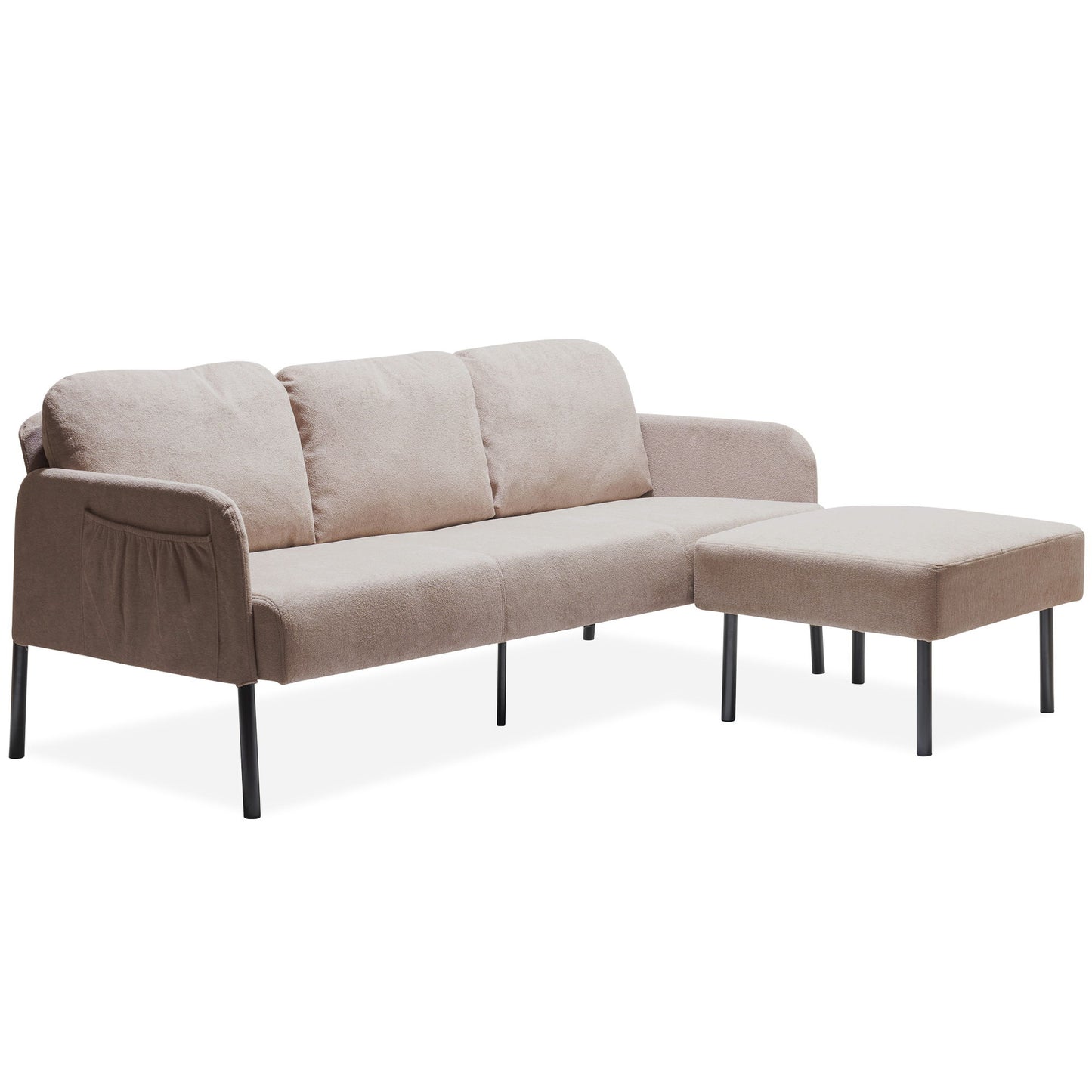 Modern L Shaped 3 Seater Sofa With Ottoman, Upholstered Couch For Small Spaces Home Essentials