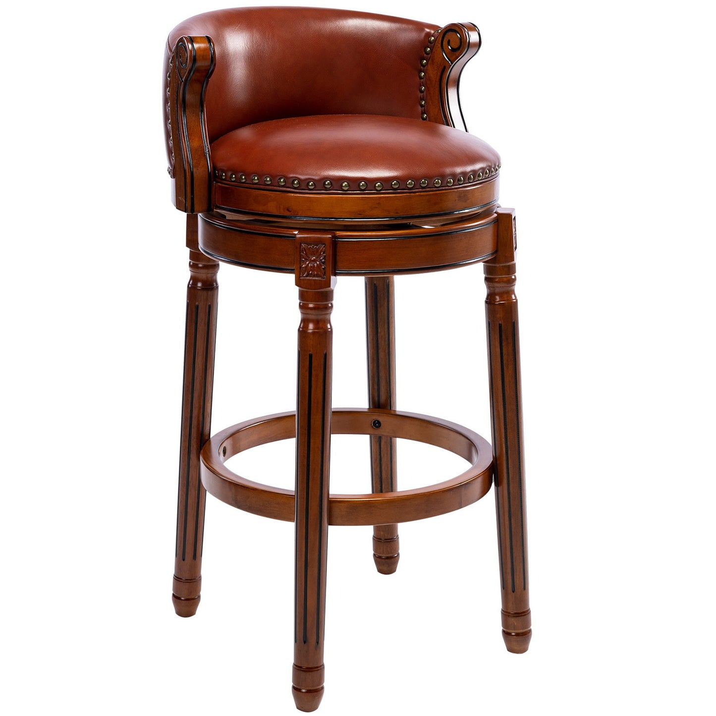 29.5'' Cow Top Leather Wooden Bar Stool, 360 Degree Swivel Bar Height Chair With Backs For Home Kitchen Counter