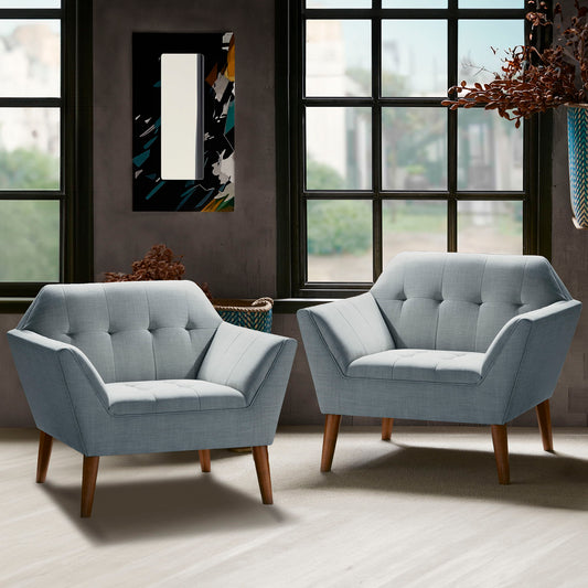 Newport - Wide Mid-Century Modern Lounge Chair (Set of 2) - Light Blue INK+IVY
