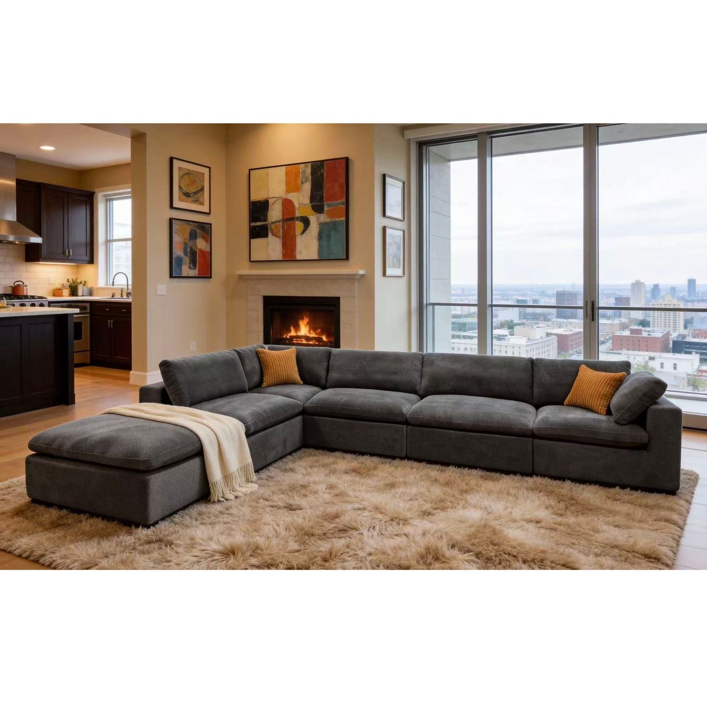 Custom Configuration Modular Sectional & Toss Pillows Home Essentials