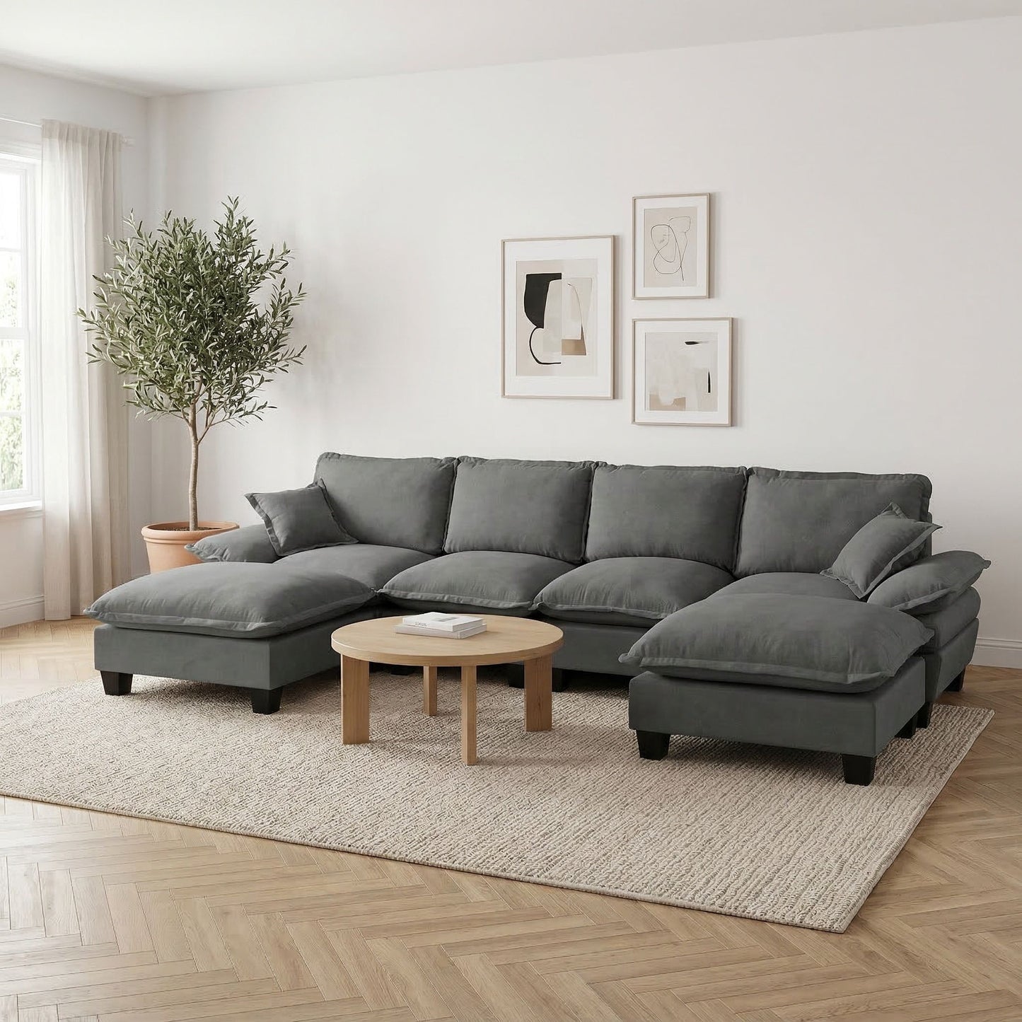 Modular Sectional Sofa With Movable Ottoman & Pillows Home Essentials