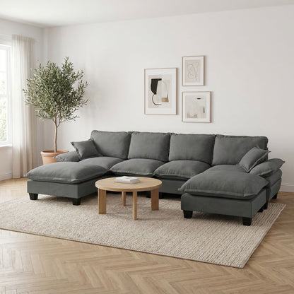 Modular Sectional Sofa With Movable Ottoman & Pillows Home Essentials