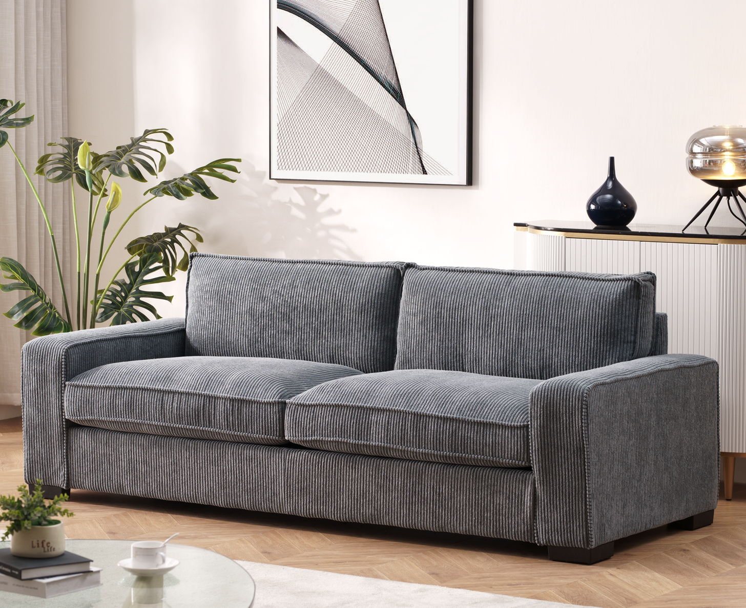 Luxe - Corduroy Sofa With Sleek Design, Spacious And Comfortable 3 Seater Couch US Pride