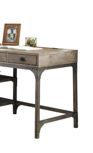 Gorden - Weathered Antique Metal Writing Desk - Oak Acme