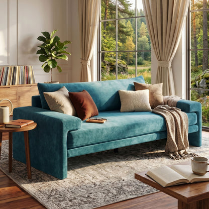 Upholstered 3 Seater Sofa With Wide Armrests Noble House