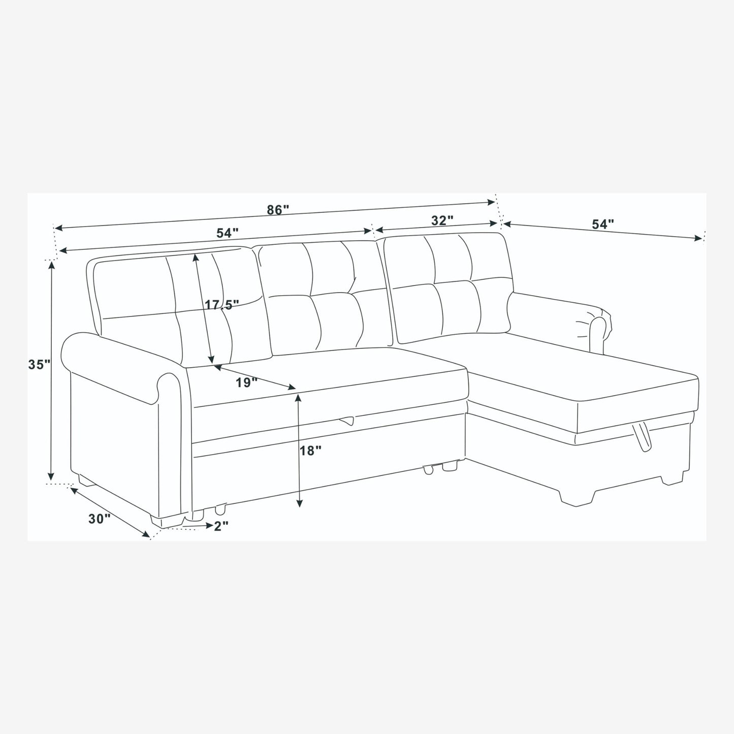 Blend Upholstered Sleeper Sofa With Reversible Chaise And Tufted Back - Dark Blue Home Essentials