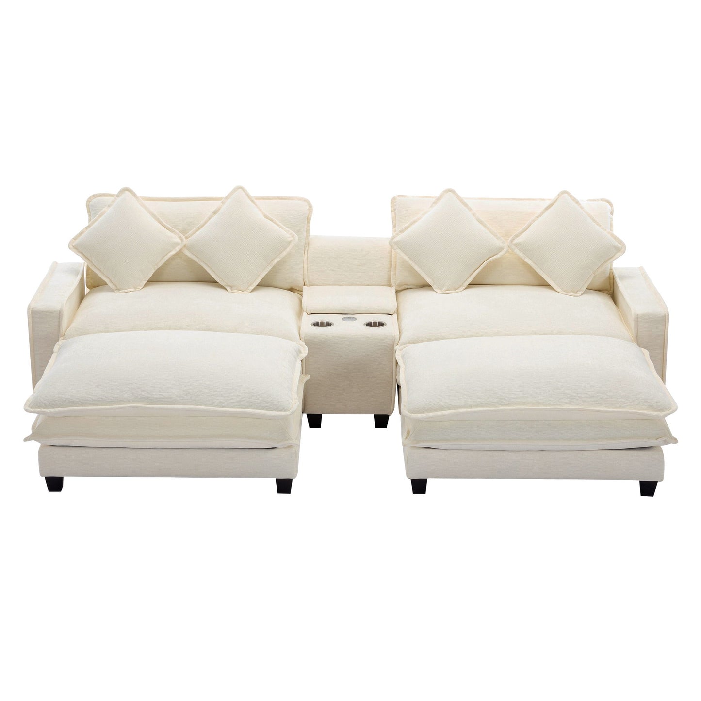 Sectional Sofa Chenille Upholstered Sofa With Two Removable Ottoman, Two USB Ports, Two Cup Holders And Large Storage Box For Living Room Hearth and Haven