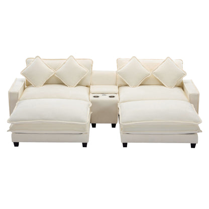 Sectional Sofa Chenille Upholstered Sofa With Two Removable Ottoman, Two USB Ports, Two Cup Holders And Large Storage Box For Living Room Hearth and Haven