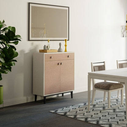 Contemporary Bar Cabinet With Large Storage - White / Pecan Bernards Furniture