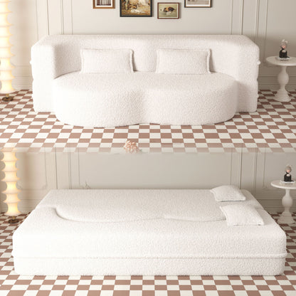 Modern Floor Sofa, With 2 Pillows, Convertible Teddy Fabric Foam Filled Bed Home Essentials