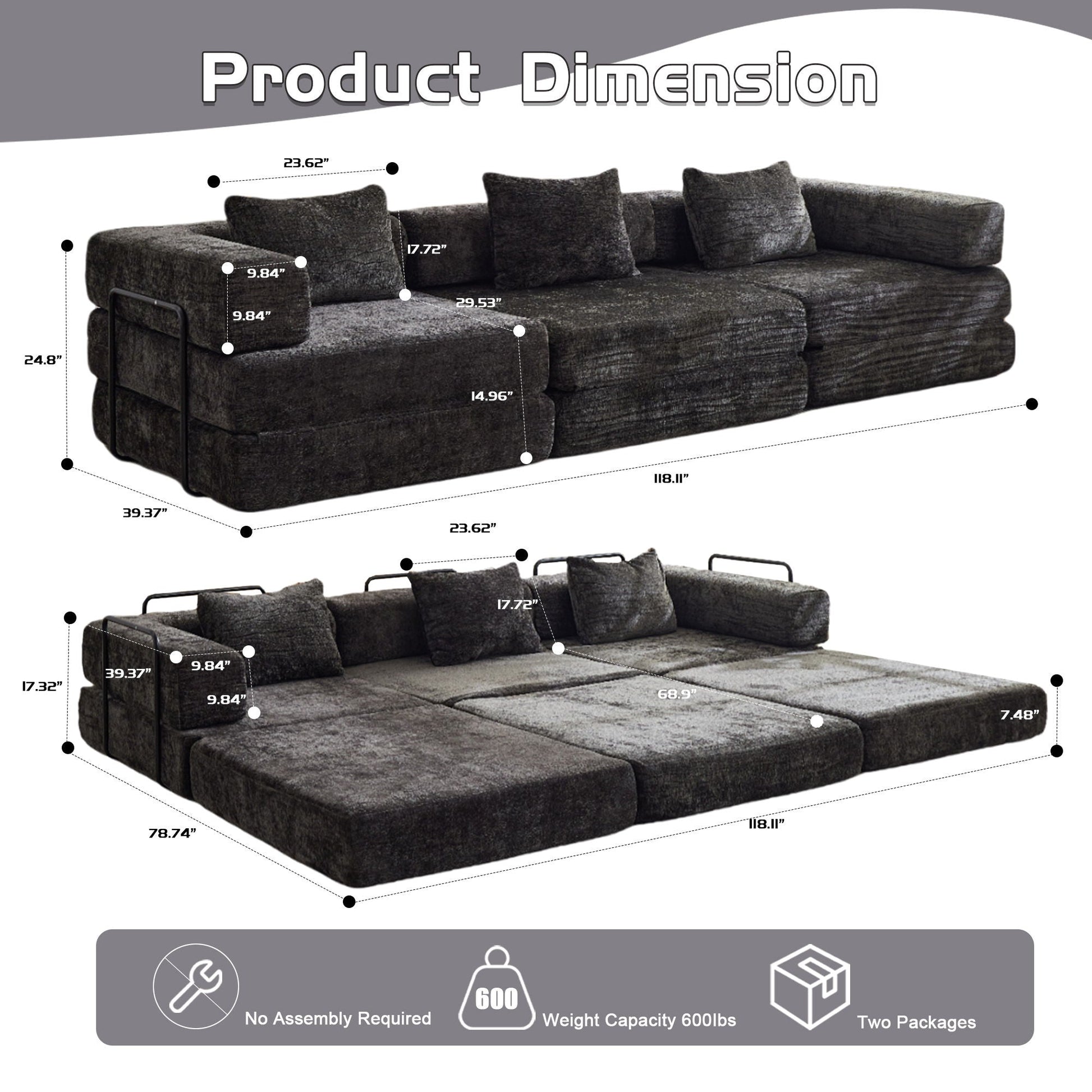Convertible Floor Sofa Bed, Boneless Modular Sectional Sofa For Living Room Home Essentials