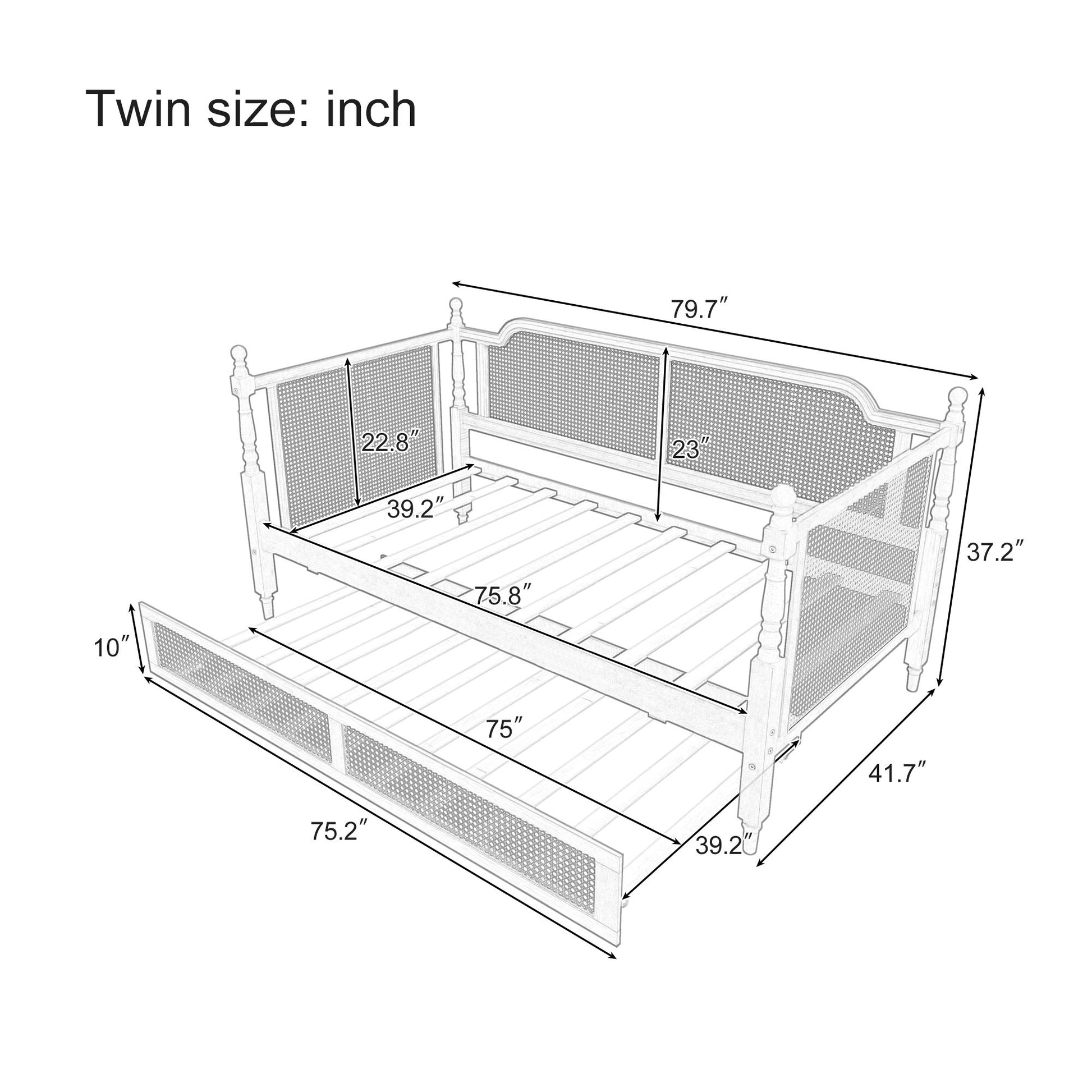 Traditional Style Rattan Daybed, No Box Spring Needed Hearth and Haven