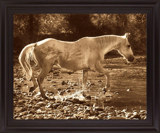 Sepia River Stroll - 28" x 34" Framed Wall Art Classy Art
