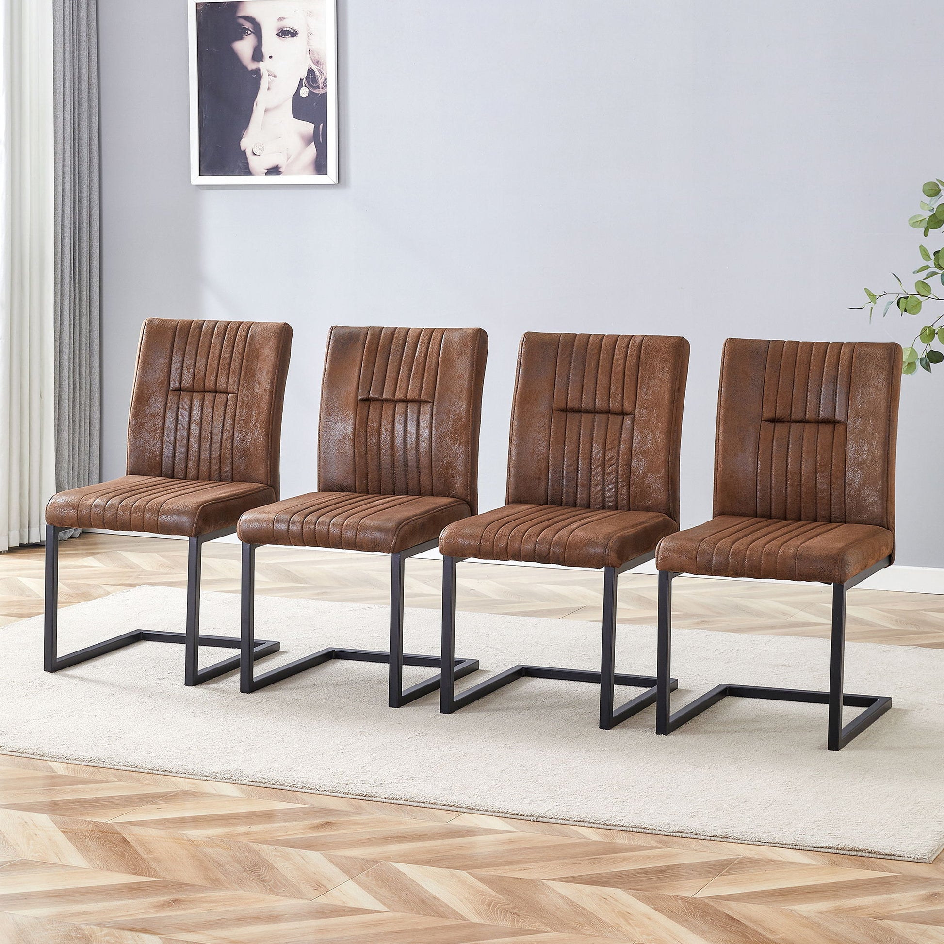 Ergonomic Technology Fabric Dining Chairs With Black Metal Legs, Comfortably Simple Design, (Set of 4) - Brown Home Essentials