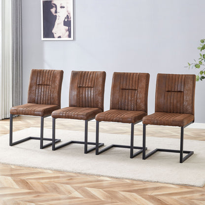 Ergonomic Technology Fabric Dining Chairs With Black Metal Legs, Comfortably Simple Design, (Set of 4) - Brown Home Essentials