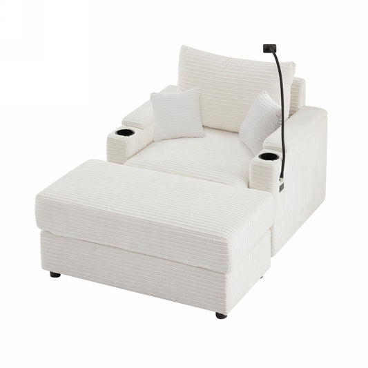 Modern Style Loveseat Sofa Sectional Sofa Couch With Storage Space, A Movable Ottoman, Two USB Ports, Two Cup Holders, A Phone Holder For Living Room Hearth and Haven