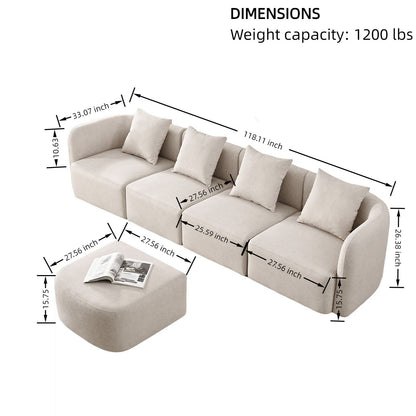 L-Shaped Modular Sectional Sofa With Ottoman, Living Room Furniture Set - Beige Home Essentials