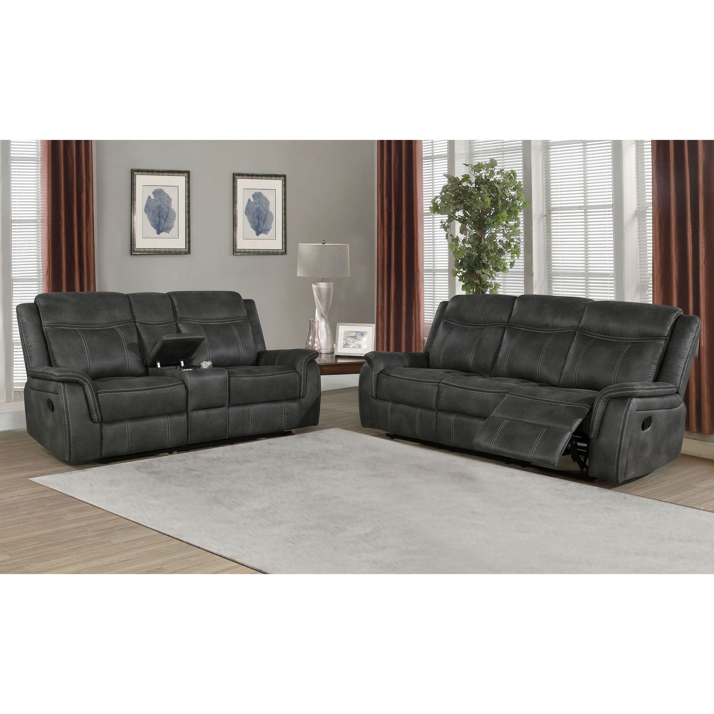 Franklin - 2 Piece Upholstered Reclining Sofa Set - Charcoal Furniture Max