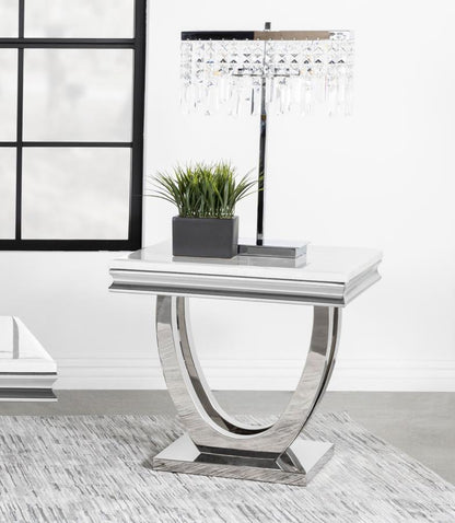 Kerwin - Square Stone Top End Table - White And Chrome