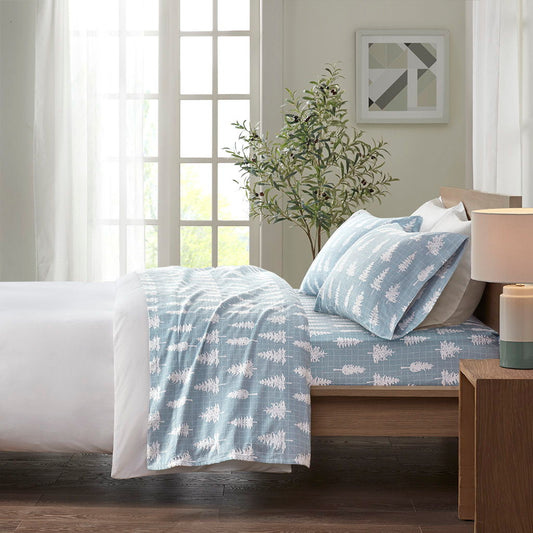 Cozy 100% Printed Sheet Set - Blue Forest True North by Sleep Philosophy