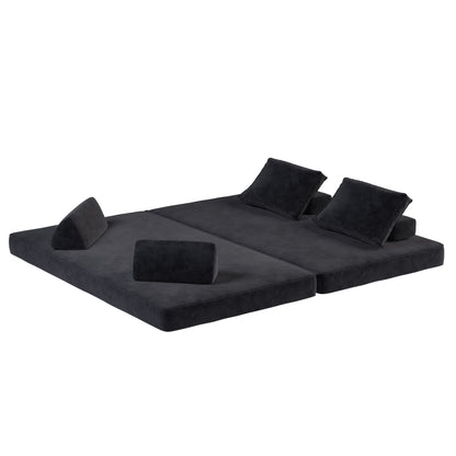 Multifunctional Convertible Sofa Bed With 2 Tumbler Backrests And 2 Pillows, Deep Seat Couch Home Essentials