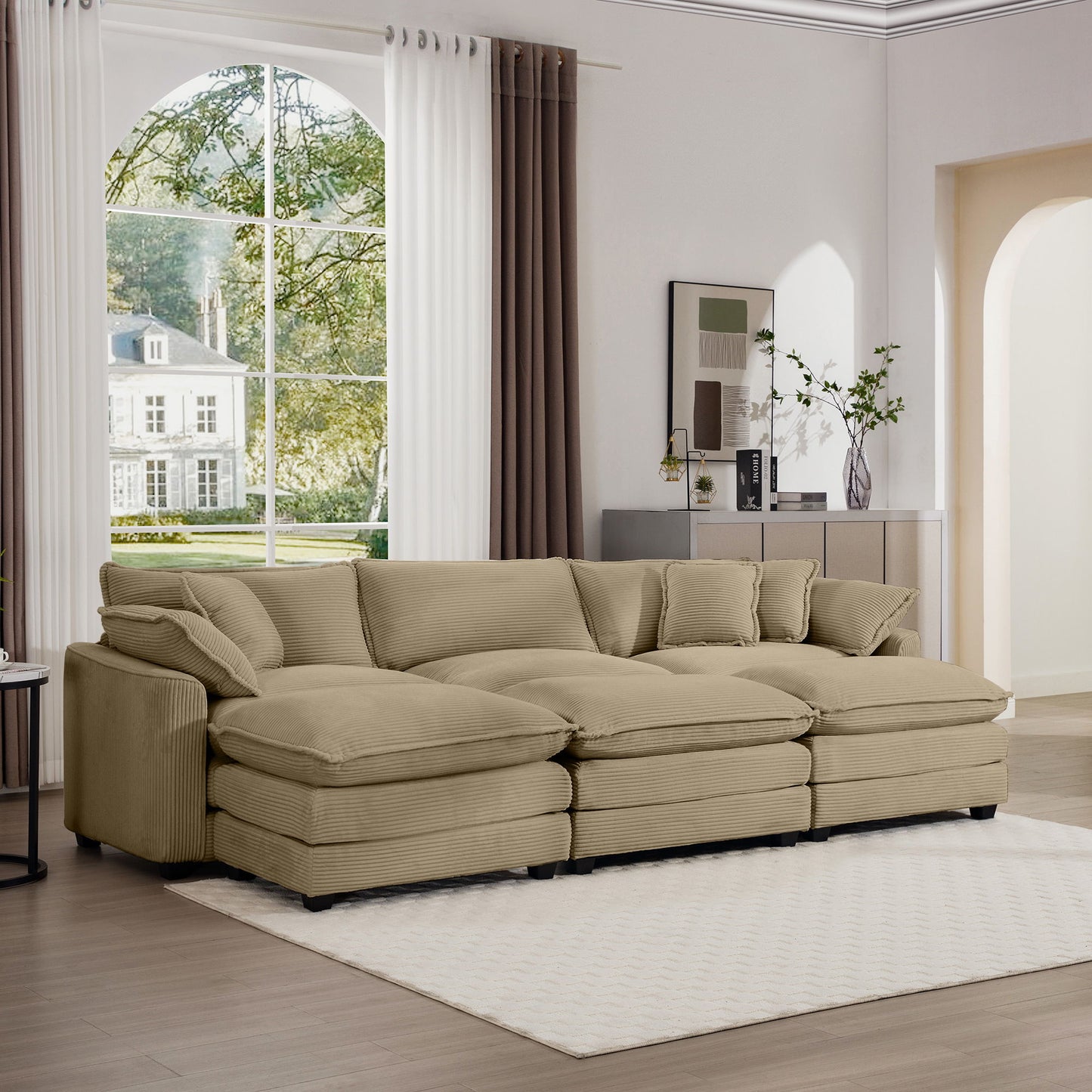 Modern Oversized Modular Cushion Sofa With Ottoman, Low Back, Deep Seating Sofa Set Home Essentials