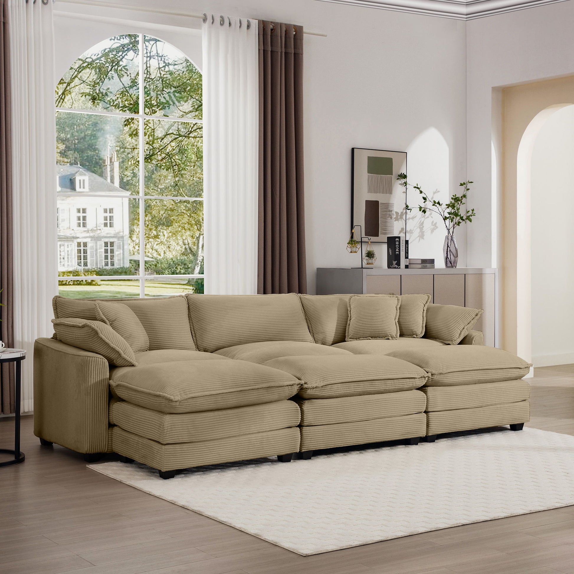 Modern Oversized Modular Cushion Sofa With Ottoman, Low Back, Deep Seating Sofa Set Home Essentials