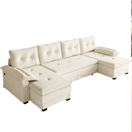 U-Shaped Sleeper Sofa With Pull Out Bed, Removable Armrests & USB Ports For Living Room Home Essentials