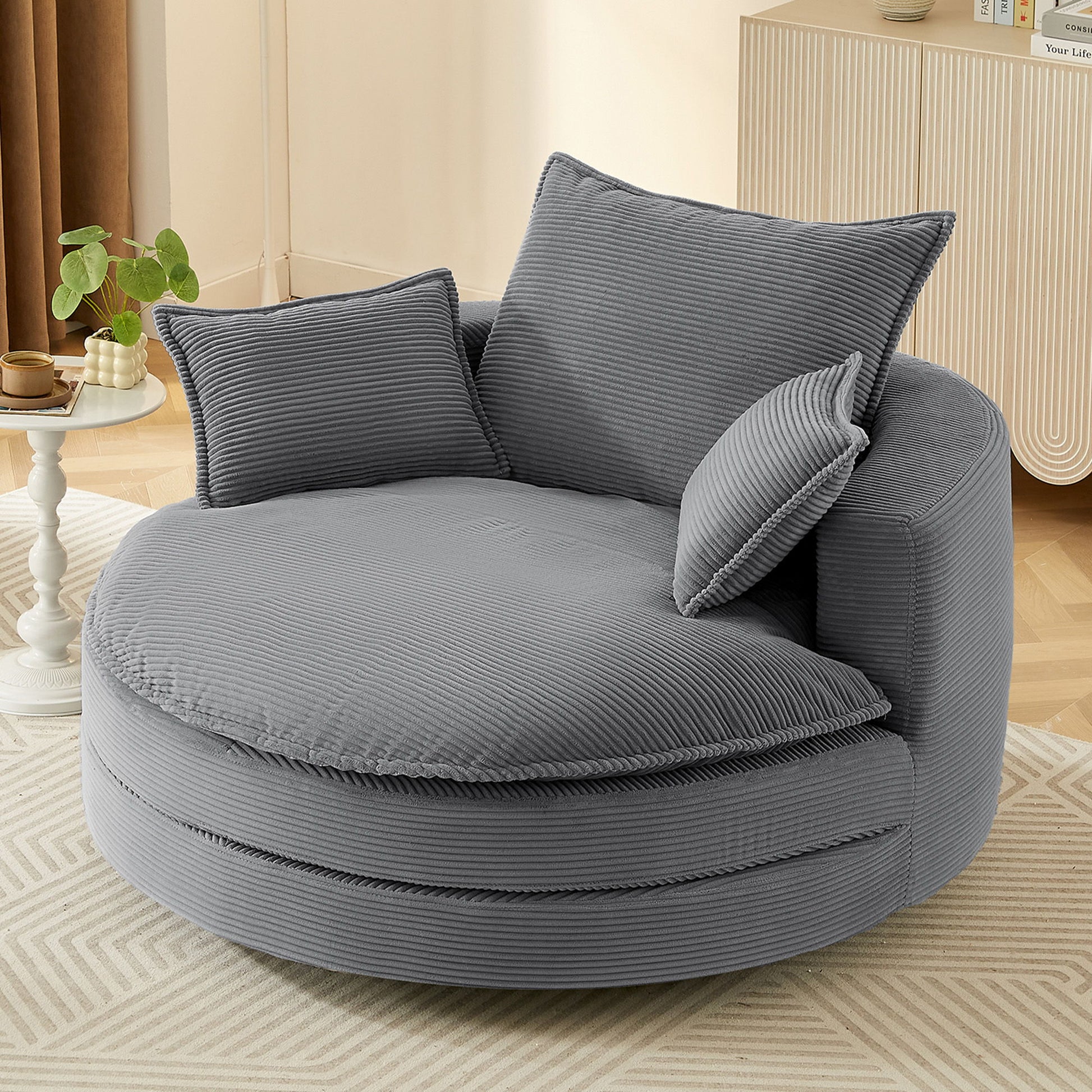 360° Swivel Accent Barrel Chair With Dual Layer Cushion And 3 Removable Pillows Hearth and Haven