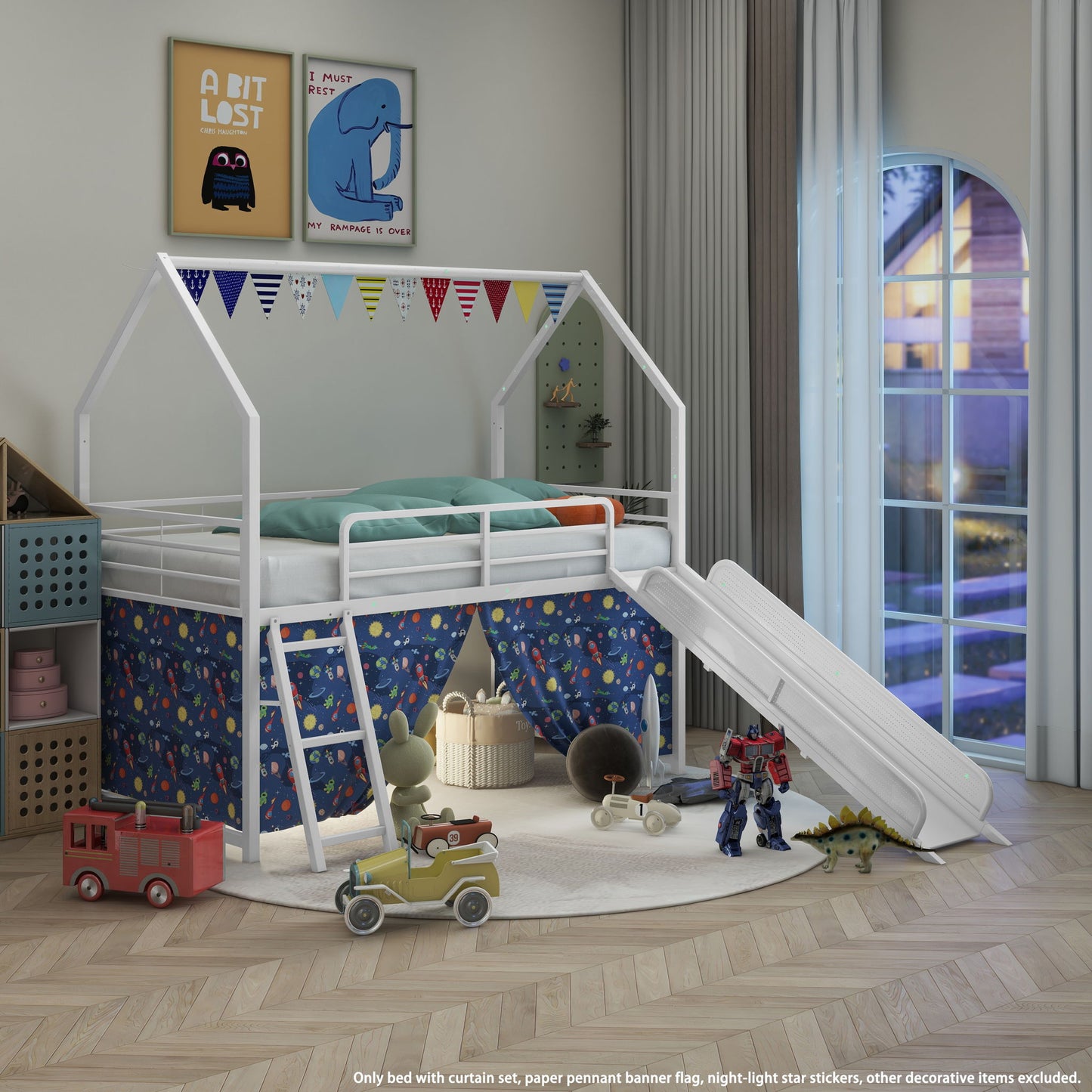Jack - House Loft Bed With Slide And Curtain Set House & Home Furniture