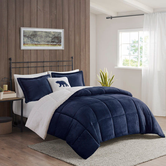 Alton - Down Alternative Comforter Set - Navy / Ivory Woolrich