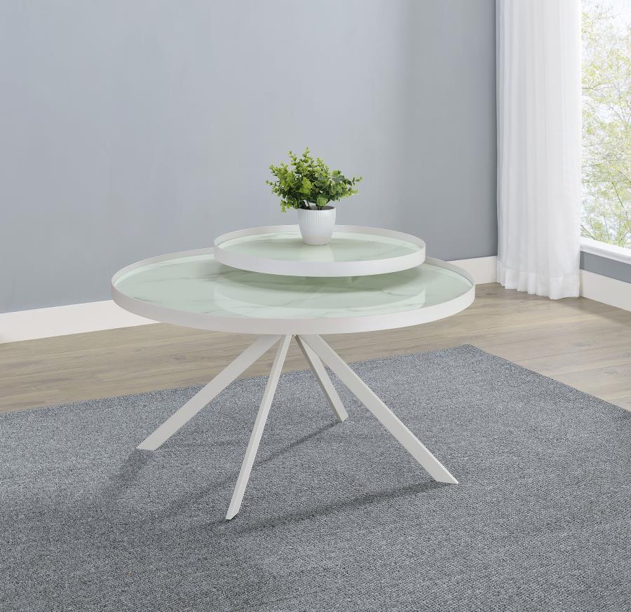 Briggs - Round Marble Printed Glass Top Coffee Table Coaster Fine Furniture