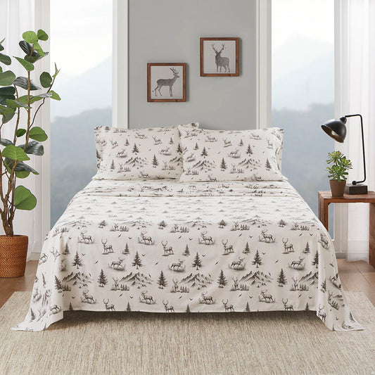 Flannel - 3 Piece Twin Sheet Set - Gray Deer Toile Woolrich