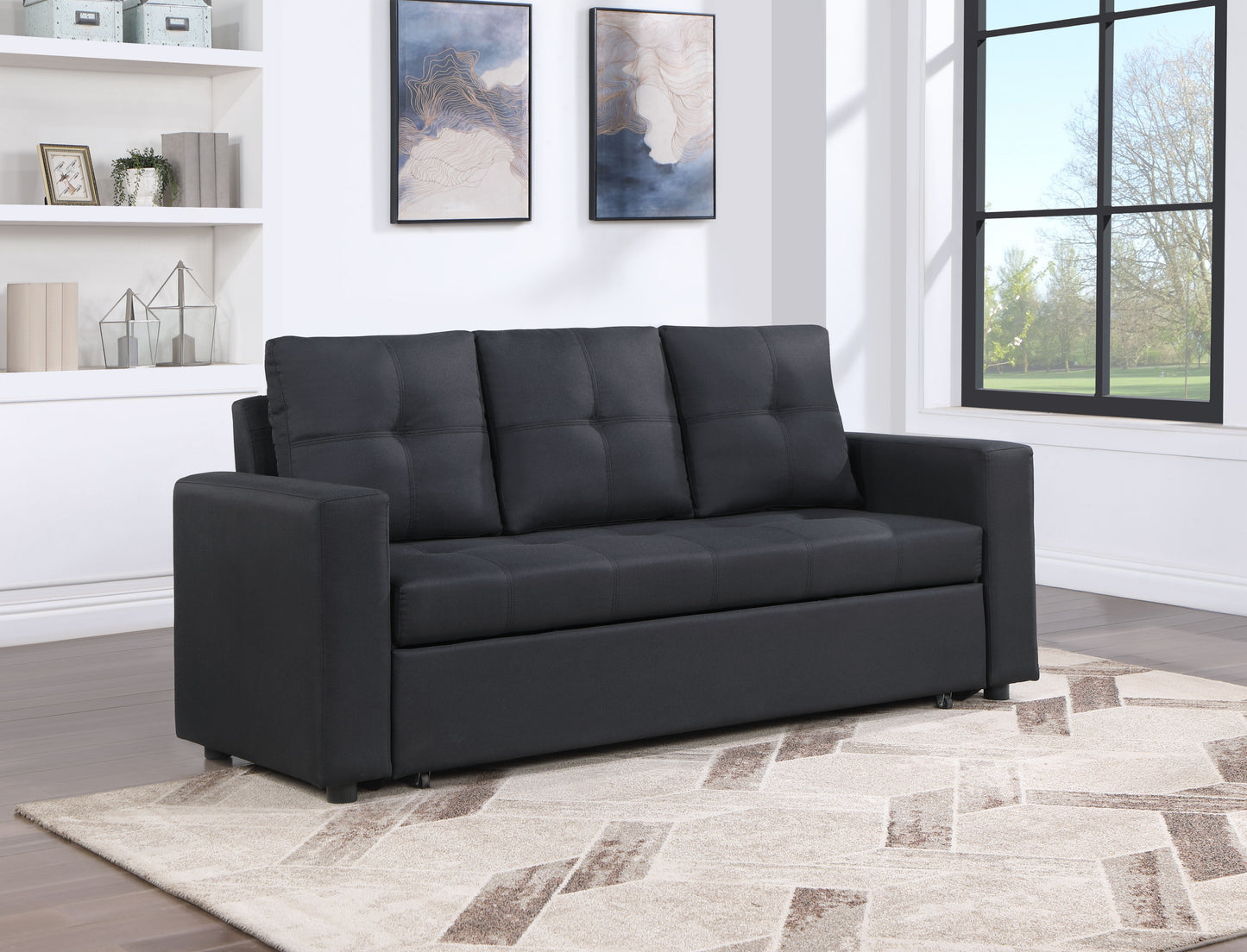 Aiden - Linen Fabric Sleeper Sofa With Tufting