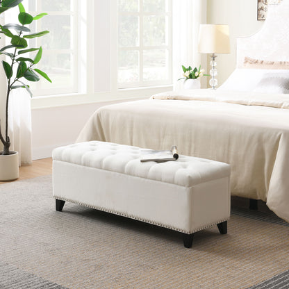 Button-Tufted Storage Ottoman With Safety Close Hinge Home Essentials