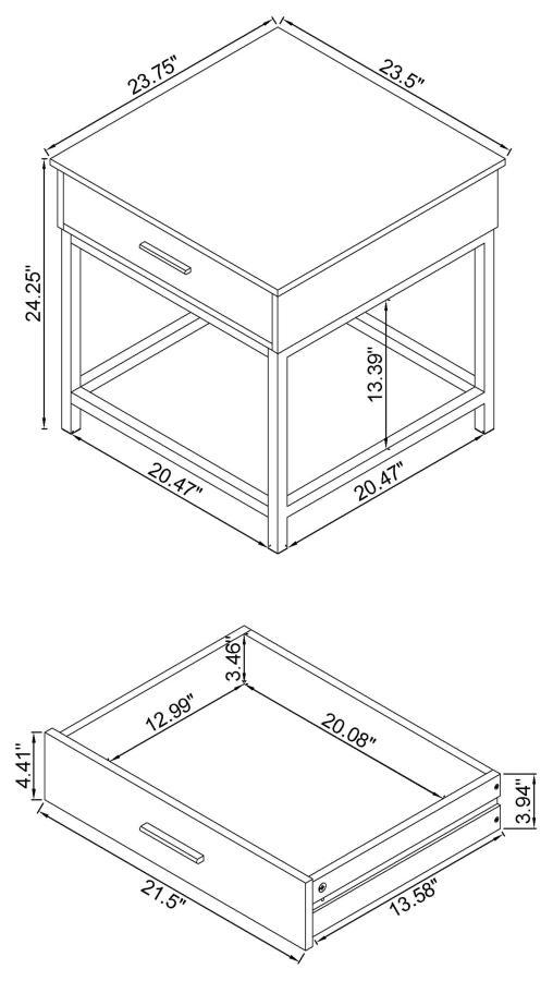 Byers - 1-Drawer Square Engineered Wood End Table - Brown Oak CoasterEssence