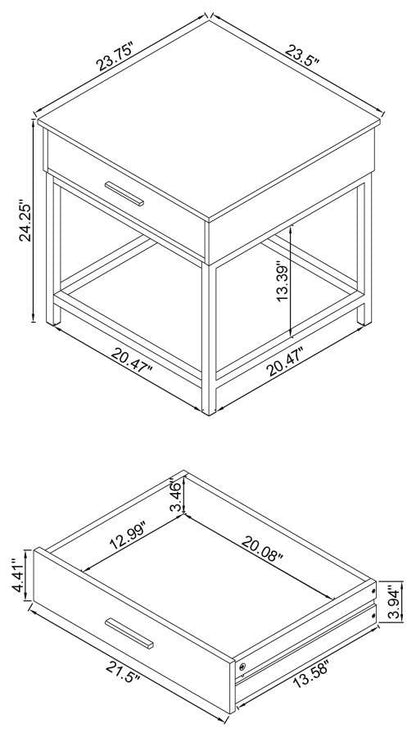 Byers - 1-Drawer Square Engineered Wood End Table - Brown Oak CoasterEssence