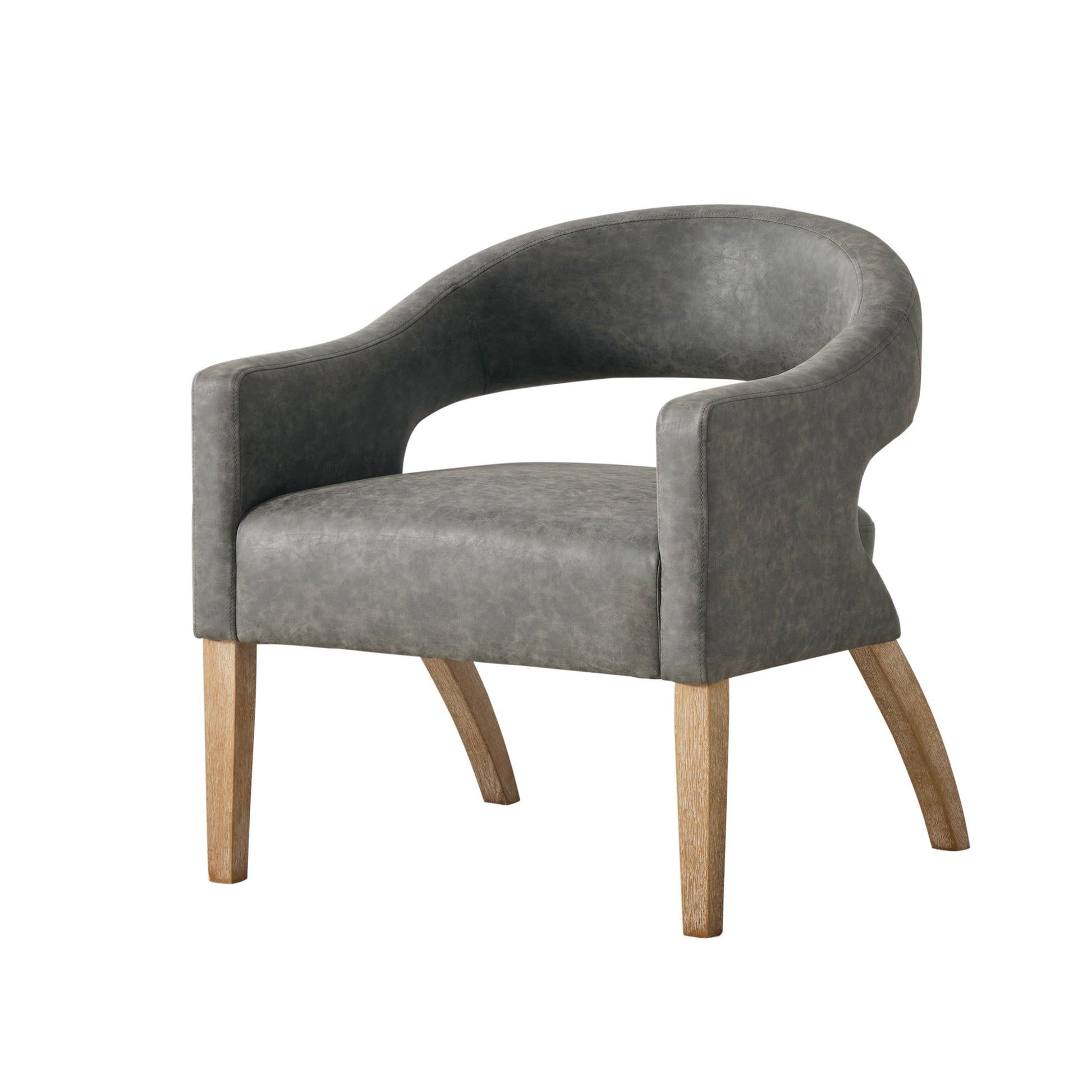 Upholstered Open Back Armchair With Weathered Rubberwood Legs Home Essentials